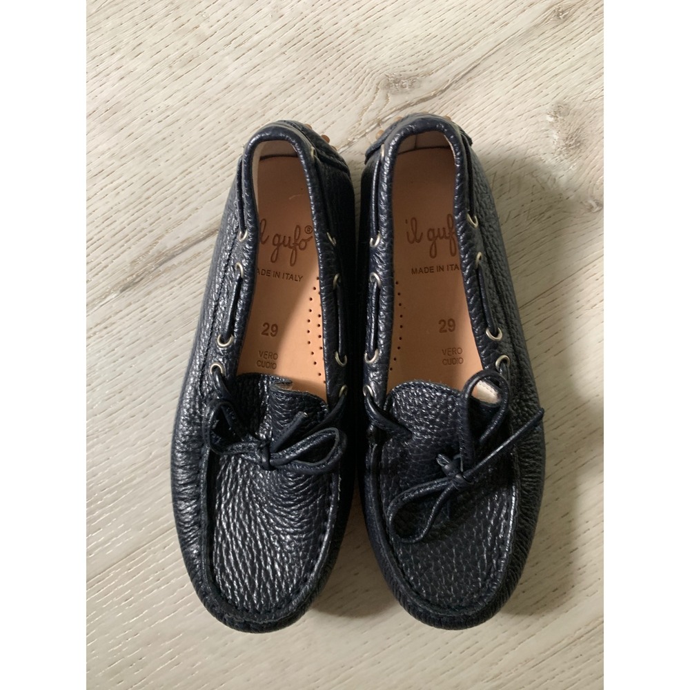 Il Gufo Kids Navy Pebbled Leather Driving Loafers Made in Italy Size 29‎ US 11.5